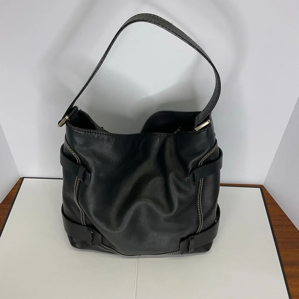Michael Kors Black Shoulder Bag with Buckle Accents - Picture 4 of 11